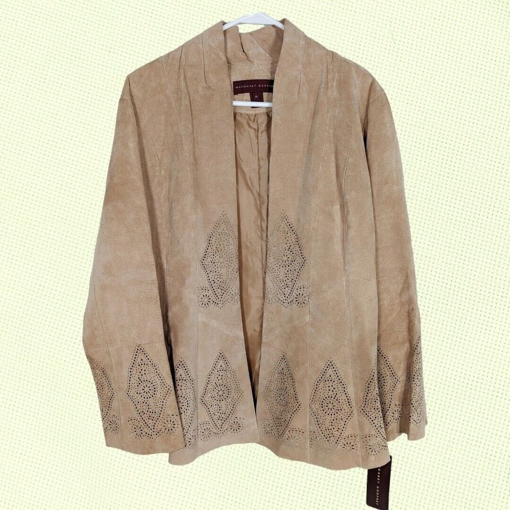 NWT Margaret Godfrey Western Suede Leather Jacket 14 Tan‎ Buckskin Laser Cut